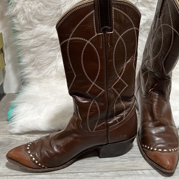 Nocona Lizard Toe Brown vantage Leather Western Boots Womens Size 6 A - Picture 3 of 13